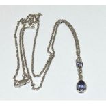 9ct white gold ladies Amethyst and Diamond pendant necklace, necklace 46cm