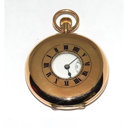 9ct gold side wind half hunter pocket watch set with enamel face and roman numerals with - Image 10 of 10