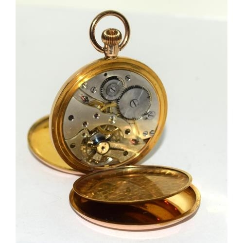 9ct gold side wind half hunter pocket watch set with enamel face and roman numerals with - Image 7 of 10
