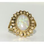 Yellow metal Opal and Pearl ring. Size Q.