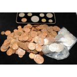 1960 Elizabeth II boxed set of specimen coins together with a bag of various modern coins (21)