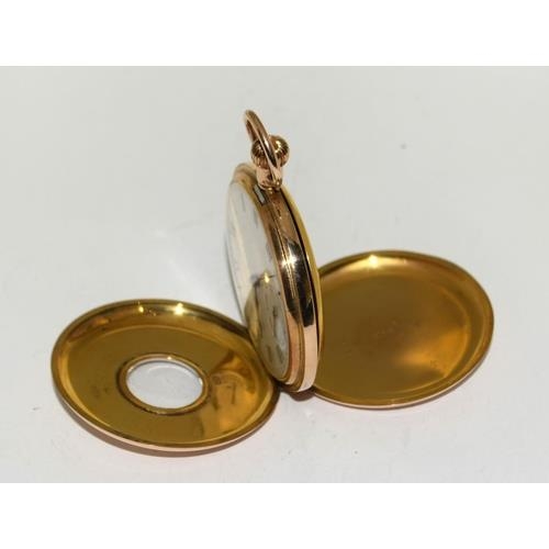 9ct gold side wind half hunter pocket watch set with enamel face and roman numerals with - Image 6 of 10