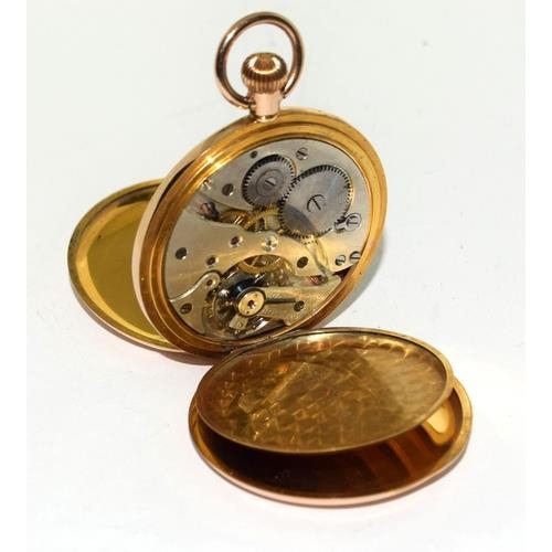 9ct gold side wind half hunter pocket watch set with enamel face and roman numerals with - Image 8 of 10