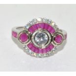 A Silver CZ and Rubillite Art-Deco Style Dress Ring