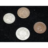 USA 1863 and 1865 1 Cent, 1870 3 Cents and 1866 5 Cents coins (5)