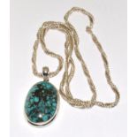 Large turquoise 925 silver pendant on heavy chain.