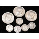 Small selection of USA Dimes and Half Dollars, dates 1944 to 1968. 8 in lot