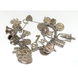 Large silver charm bracelet and charms approx 20, 100g