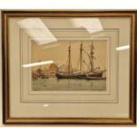George Stanfield Walters listed Marine artist framed water colour "Poole Harbour" 44x37cm