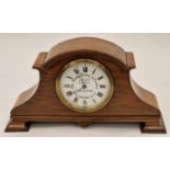 Vintage oak cased mantle clock wth advertising "The Daily News & Leader" enamel dial. Movement