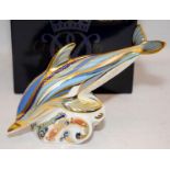 Royal Crown Derby Imari paperweight, boxed - Striped Dolphin