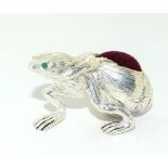Silver Plated Frog Pin Cushion with Emerald Eyes