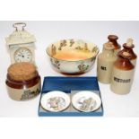 A collection of ceramics to include vintage stoneware condiment bottles, boxed Royal Worcester pin
