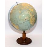 Vintage 1930's-40's large Globe on oak base with inset compass. George Philip & Son, Fleet Street,