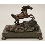 Cold cast figure of a galloping horse on plinth 15cm tall.