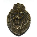 Brass Lion Mask Vesta Case with a Crown Lid