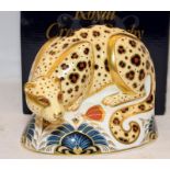 Royal Crown Derby Imari paperweight, boxed - Savannah Leopard