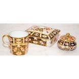 A Small collection of Royal Crown Derby Traditional Imari items to include a lidded trinket box