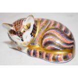 Royal Crown Derby sleeping kitten paperweight gold stopper