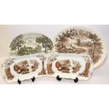 Four large antique serving platters by Ridgway pottery. Oval platters 'Shakespeare's Country'