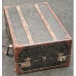 Vintage leather travelling trunk with fitted interior 30x76x49cm.