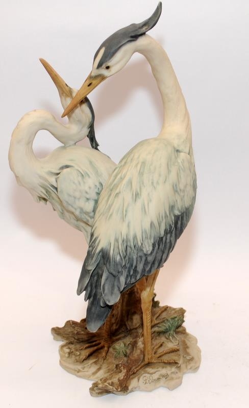 Large Capodimonte figure of two grey herons by Giuseppe Armani with impressed signature. Overall - Image 2 of 7