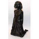 Large bronzed ceramic sculpture of a kneeling girl by Walter Awlson. Signed Awlson and numbered 43/