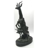 Gerenuk designer bronze sculpture of a pair of antelopes on marble base 52cm tall.