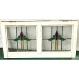 Vintage reclaimed two pane stained glass window 88x46cm.