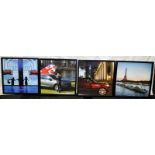 Collection of contemporary promotional vehicle related photographs in box frames (4).