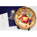 Royal Worcester gilded fruit cabinet plate with hand painted fruit decoration. Signed by artist J