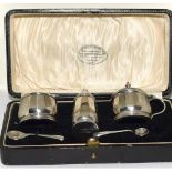 Silver Cruet set boxed with liners Birmingham 1930 by Collingwood and Son in original box 75g