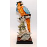 Large Capodimonte ceramic figure of a Macaw by Giuseppe Armani with impressed signature. Mounted