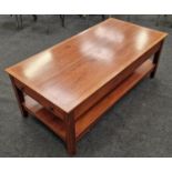 Light mahogany coffee table with end drawer 46x122x61cm.