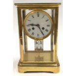 Fine antique French table regulator with visible pendulum 8 day glass mantle clock.