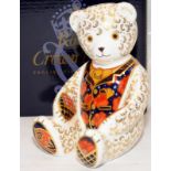 Royal Crown Derby Imari paperweight, boxed - Teddy Bear with Waistcoat