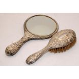 Heavy Edwardian Sterling silver dressing table mirror and brush set. Hallmarked for Birmingham 1907.