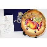 Royal Worcester gilded fruit cabinet plate with hand painted fruit decoration. Signed by artist J