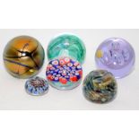 Small collection of glass paperweights to include Maltese Phoenician and Caithness. 6 in lot