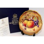 Royal Worcester gilded fruit cabinet plate with hand painted fruit decoration. Signed by artist J