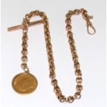 Victorian gold Albert chain with an Edward VII mounted half sovereign 1906.