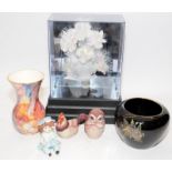 Fibre optic floral display together with Old Court Ware hand painted lustre vase and Teviotdale