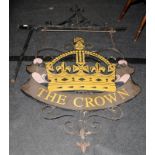 Large vintage all metal pub sign 'The Crown'. O/all height 2 metres