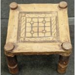Antique leather topped footstool 29x37x37cm.