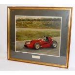 Original motor racing oil on board 'Mike Hawthorn - Winner of 1958 French Grand Prix in a Ferrari