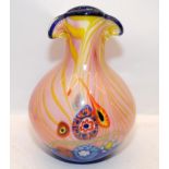 Large opaque glass vase with stretched cane decoration. Possibly Murano