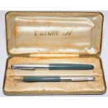 Vintage Parker 51 fountain pen and propelling pencil set in Dove Grey with Lustraloy cap and