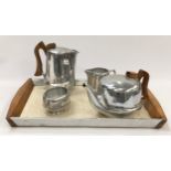 Picquot Ware four piece mid century century tea set with tray.