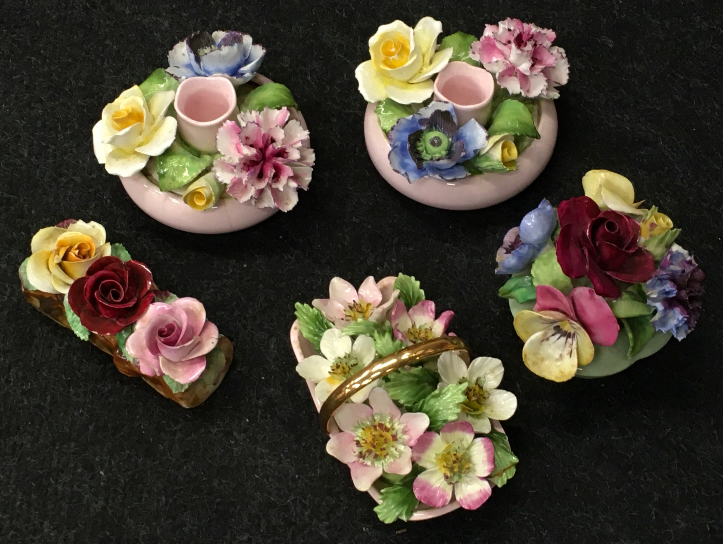 Five ceramic posy flower arrangement ornaments from various brands to include Staffordshire,