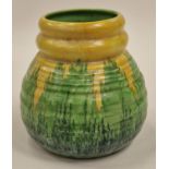 Carlton Ware "Running Drip" Art Deco green and yellow 1930's vase 15cm tall.